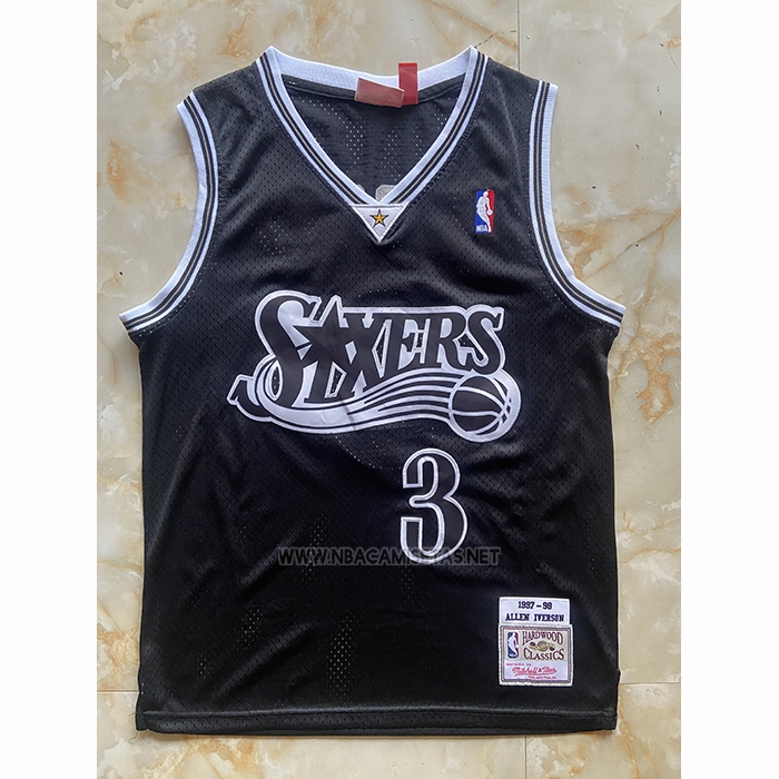 Camiseta Philadelphia 76ers Allen Iverson NO 3 Mitchell & Ness 1997-98 Negro2